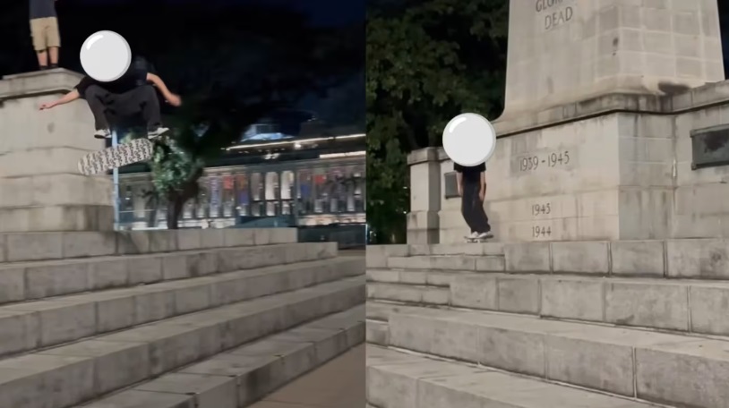 （已签发）柔：狮城二三事：在战争纪念公园玩滑板 男子被批不尊重