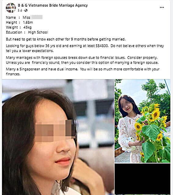（已签发）柔：狮城二三事：17岁越南女狮城征婚 男收入需1.7万
