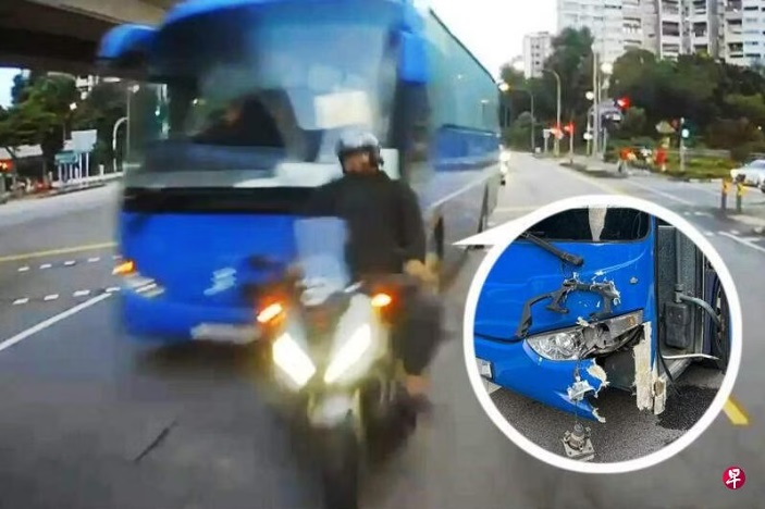 （已签发）柔：狮城二三事：巴士猛撞摩托车 骑士受伤巴士司机助查