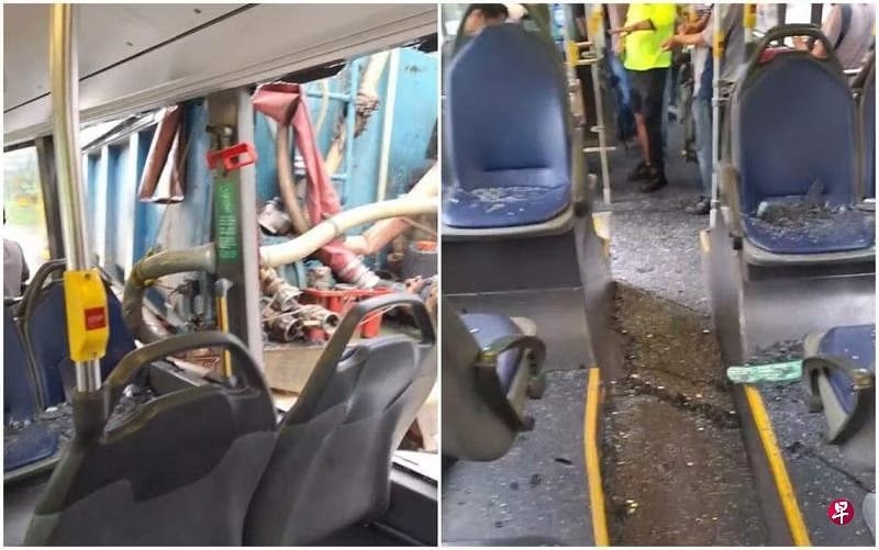 （已签发）柔：狮城二三事：罗里疑打滑撞裂巴士车窗 玻璃碎片割伤乘客