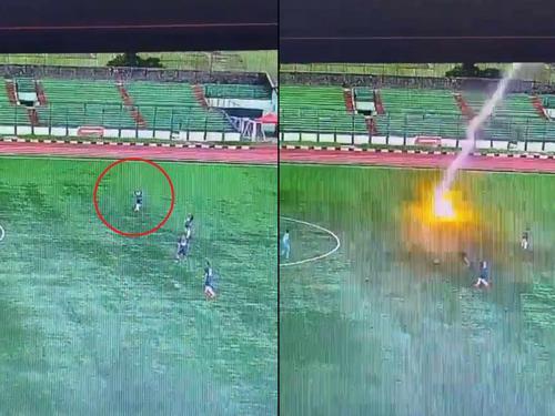 印尼足球员赛场遭雷劈 夺命瞬间冒巨大火球