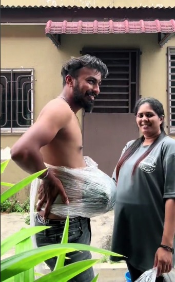视频 | 绑西瓜一天当“孕夫” 男子：才知妻怀胎8个月辛苦