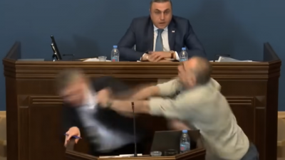 “议员遭一拳揍飞”引爆大乱斗 格鲁吉亚国会沦群殴现场