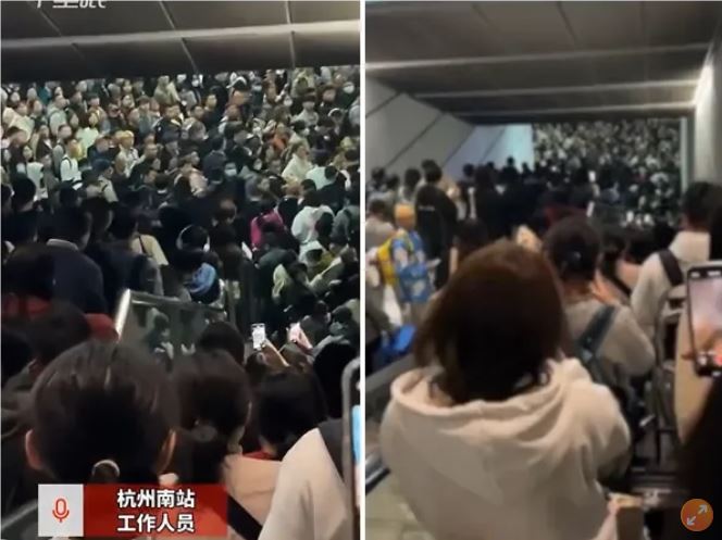 视频 | 满满的人！杭州车站旅客挤到破窗　险引发踩踏
