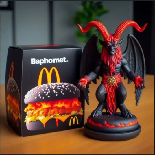 （求真）麦当劳推出“撒旦”雕像的玩具？