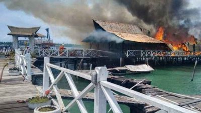 仙本那一水上度假村大火 95%建筑设施被毁