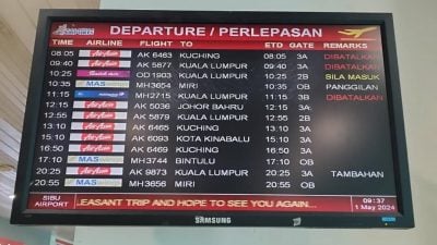 受鲁仰火山再爆发影响   砂飞吉隆坡航班今取消
