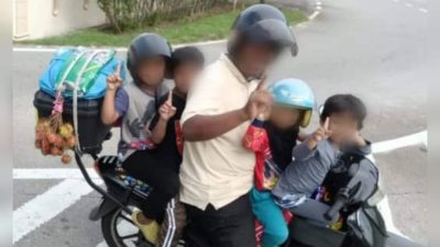 父亲骑摩托车载4孩引关注 从柔佛回玻璃市 在甲迷路